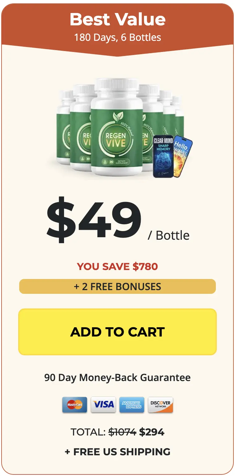 RegenVive 180-Day Supply – $49 Per bottle Value Pack	